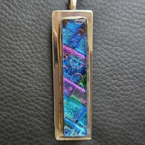 DICHROIC FUSED GLASS STERLING SILVER LS PENDENT 2.25 Inches, GIFT BOXED #10